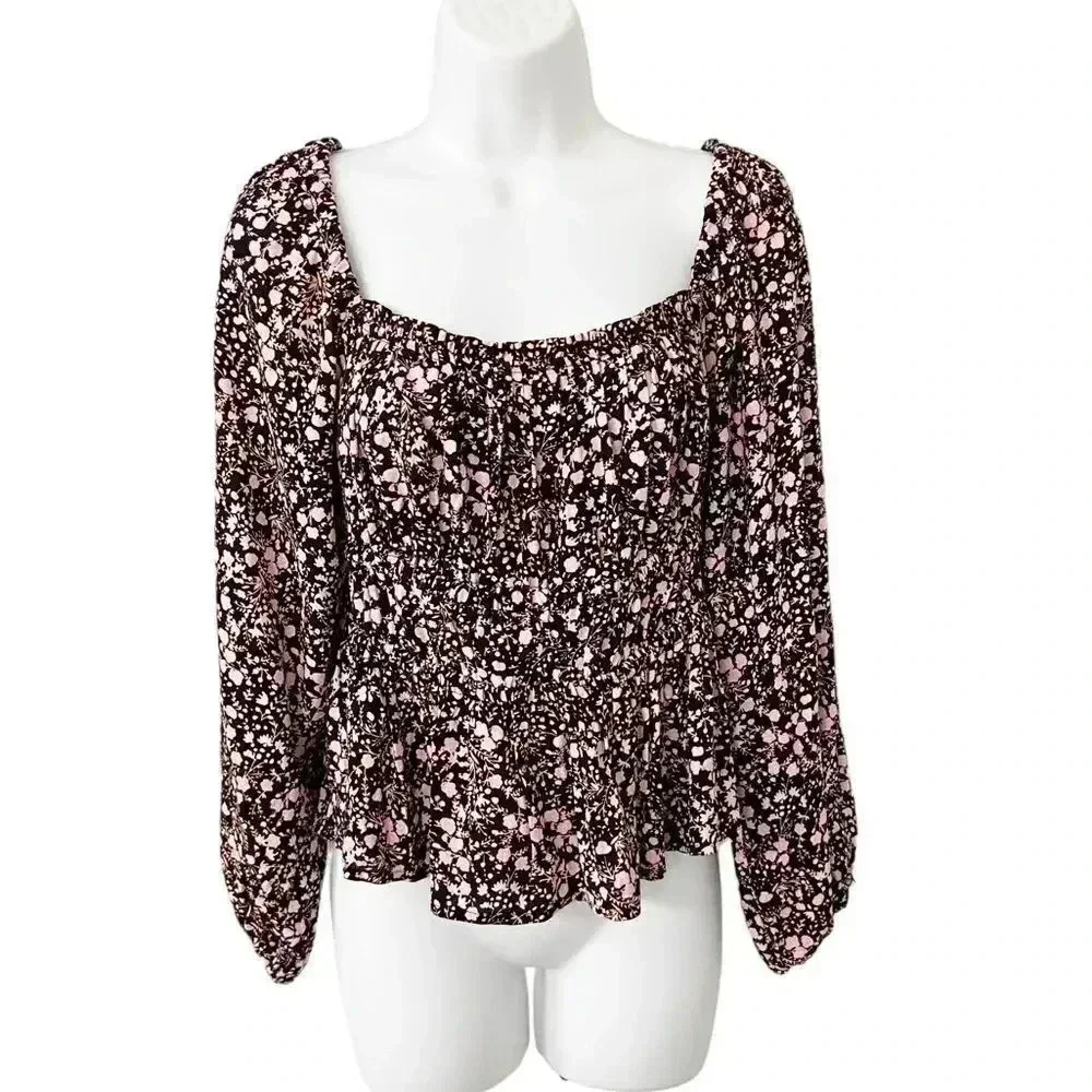 J.Crew Puff-sleeve drapey crepe top in fall garden floral size Small